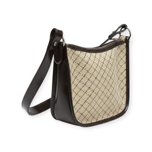 DKNY 𖣴 Woven Crosshatch Mini Bag Handbag 𖣴 Straw 𖣴 Choc Brown Leather Trim 𖣴